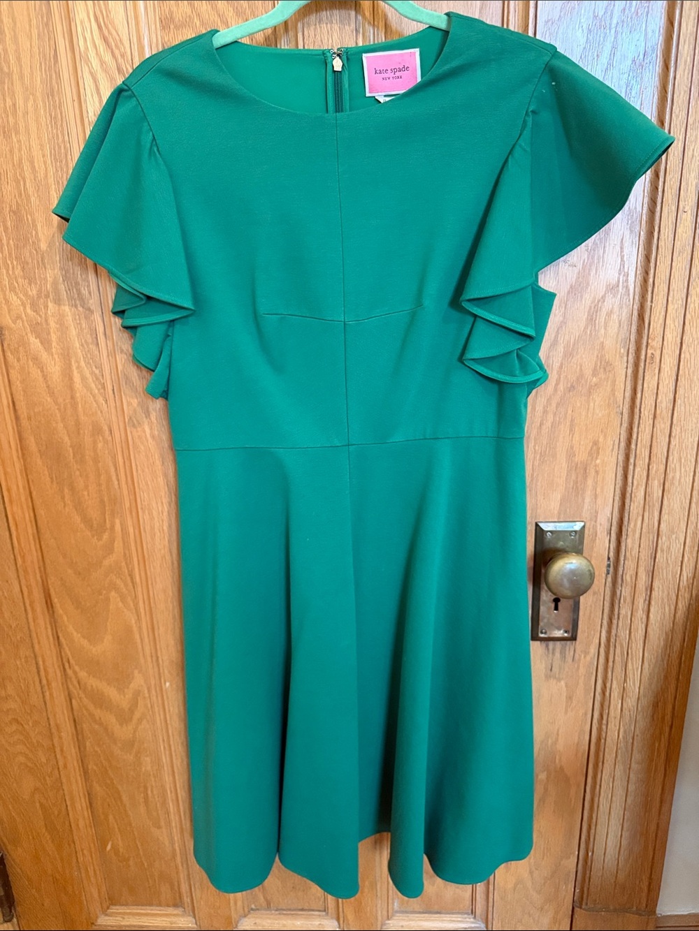 Kate Spade | Emerald Green Ruffle-Sleeve Fit & Flare Dress size 12